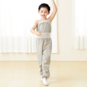 Girls Camisole Jumpsuit Elastic Waist Dance Sweat Rompers Children Jogging Warm up Overalls Pants
