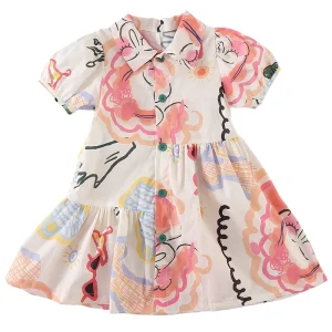 Girls Cartoon Dress Summer Casual Style Children’s Princess Dress Baby Short Sleeve Dress