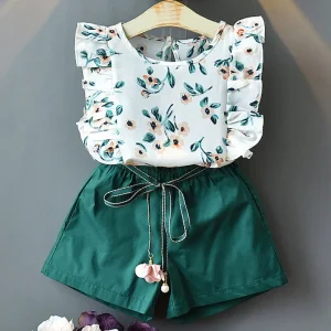 Girl’s Casual Summer Clothing Sets 2pcs Outfits with Sleeveless Top and Skirt Fashionable and Comfortable