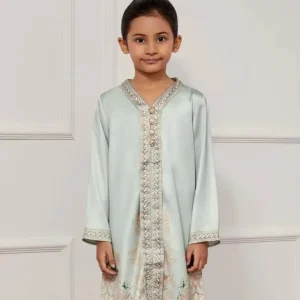 Girls Children Arabic Thobe Thawb Muslim Abaya Long Sleeve Embossed Floral Print Satin Summer Dress Customizable Sizes XS XXXL