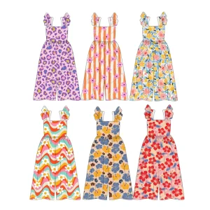 Girls Children Ruffle Sleeveless Loose Clothes Spring Autumn Baby Kids Floral Jumpsuits Rompers Daily Sleepwear