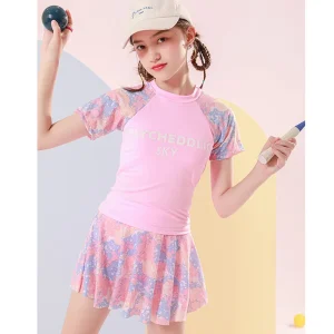 Girls Children Two Piece Princess Skirt Style Sports Swimsuits Floral Print Polyester 3-11 Years Hot Spring Swimwear