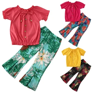 Girls Clothes Set Summer Baby Girl Clothes Off Shoulder Top + Ruffle Flower Pants Kid Girls Clothing Set