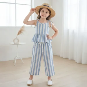Girls’ Clothing Set Outfit 100% Cotton Striped Breathable Summer Vacation Beach Wear OEKO TEX GOTS Certified Factory Direct