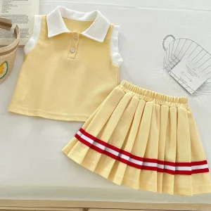 Girls Clothing Set Summer Girl sleeveless Polo T Shirt Ruffle Skirts 2 Pcs Outfit