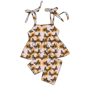 Girls Clothing Sets Butterfly Printed Shorts & Ruffle Suit Leisure Summer Outfit for Baby Girls