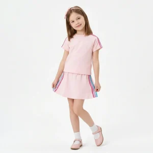 Girls Clothing Sets Factory Girls Summer 2 Piece Fashion Print Rainbow Sequin Striped Casual T-shirt 100% Cotton