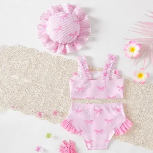 Girls Clothing Sets Girls Swimwear Hat Striped Bow Bikini