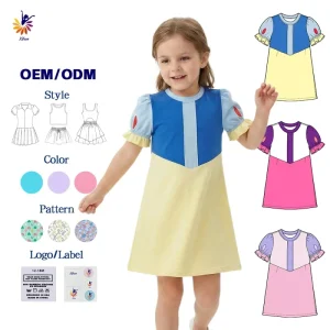 Girls Color Block Yoga Dress Short Sleeve Built-In Shorts Daily Party Sports Small Batch Custom Girls Summer Dresses