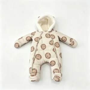 Girls Cosplay Jumpsuit Winter Baby Pajamas with Animal Head Hoodie & Long Zipper Closure for Toddler Kid