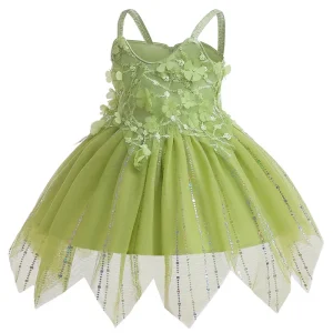 Girls Cosplay Peter Pan Fairy Tulle Patchwork Princess Dress Sling Puff Ball Gown for Kids