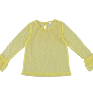 Girls Cotton Blouses Long Sleeve O Neck Shirt with Swiss Dots Mesh Top Casual Summer Clothing for Kids