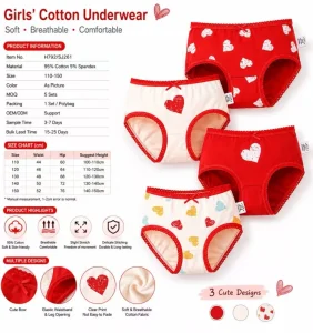 Girls Cotton Knitted Panties 4 Pack Soft Breathable Cherry Print Everyday Underwear Briefs for Teenagers