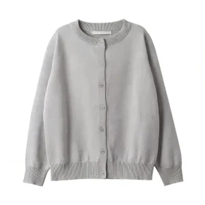 Girls Crewneck Cardigan Sweater Cotton School Uniforms Button Long Sleeve Knit Sweaters Tops