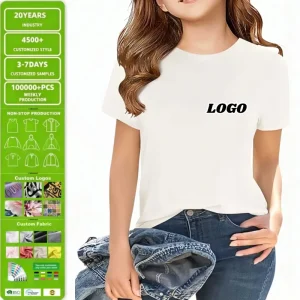 Girl’s Crewneck Tees Kids Summer Tops Custom Fashion Basic Short Sleeve T Shirts 60% Polyester and 40% Cotton Blend
