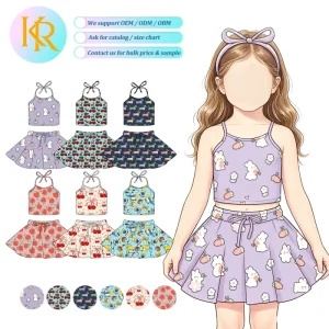Girls’ Cute Children’s Clothing Set Sleeveless Halter Top Skirt with Floral Pattern Girl Summer Sets