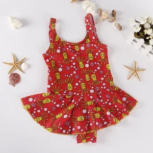 Girls Cute Octopus Print Swimwear Set Plus Size