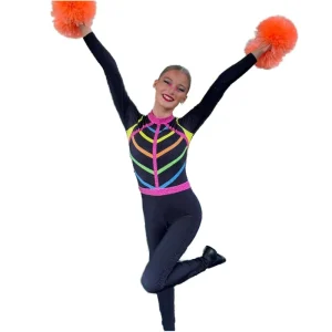 Girls Dancer Tight Spandex Training Printed Jumpsuits Rhinestone Bodysuit Zipper Tights Black Catsuit Romper Cheer Dance Wear