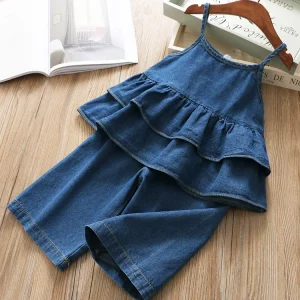 Girls Denim Clothes Set Toddler Skirt and Pant 2Pcs Clothing Casual Outfit Fashion Ruffled Top