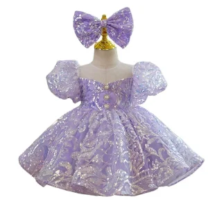 Girls Dress Elegant New Year Princess Children Banquet Wedding Girl Birthday Dress Skirt Pearl Party Dress