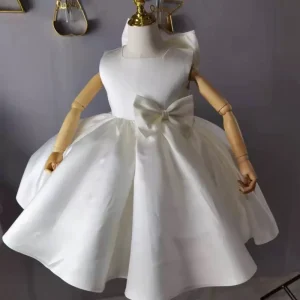 Girls Dress Simple Pure Color Sleeveless Birthday Party Flower Girls Dress With Bow
