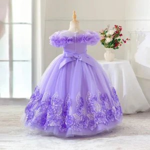 Girls Dress Three-dimensional Flower Skirt Cross-border Children Princess Dress Birthday Party Piano Show Catwalk Dress