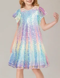 Girls Dresses New Kids Wear Girls’ Fashion Birthday Sequins Kids Dresses Primary School Graduation Dress