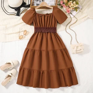 Girls Dresses New Summer Girls Dress for Children Fashion Teenager Pure Color Dress