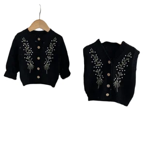 Girls Embroidered Long Sleeve Knitted Coat Boys’ Vest High Quality Baby Clothing 30 Years Children’s Clothing Factory