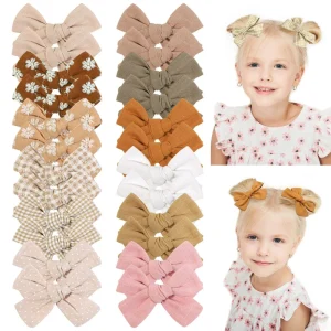 Girls Fabric Hair Bow Clips Handmade Solid Color Embroidered Duckbill Hairpins Kids Hair Accessories for School Party Daily