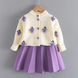 Girls Fall Korean Style Baby Girl Fruit Knitted Cardigan Sweater Skirt Two Piece Set Girls’ Sweaters Sweater Dress Set