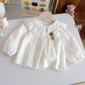 Girls’ Fashion Versatile Tie Dye Printed Shirt Autumn New Lace Doll Collar Blouse Baby Sweet Stylish Top Trendy
