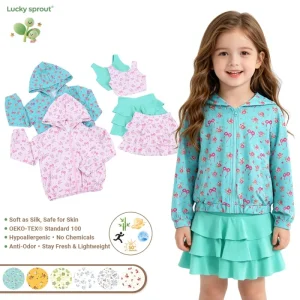 Girls Floral Hooded Coat Tiered Skirt and Tank Top 3 Piece Set Kids Summer Casual Daily Play and Outdoor Wear Girls Yoga Set