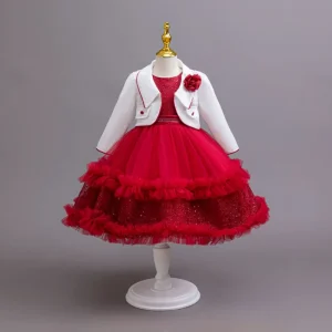 Girls’ Floral Princess Dress Layered Formal Style for Children’s New Baby’s Birthday Party Performance