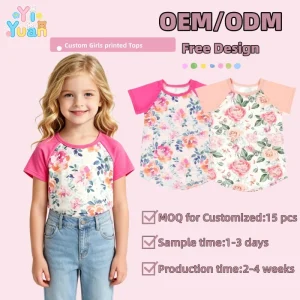 Girls’ Floral Print Ruffle Sleeve Top Girl’s Blouse for Girls