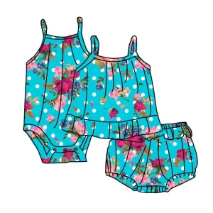 Girls Floral Summer Outfits Toddler Girls Halter Top Shorts Set Custom Print Casual Children Clothing