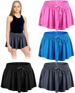 Girls Flowy Running Shorts Pockets Teen Kids Butterfly Summer Workout Yoga Nylon/Spandex Small Retro Color