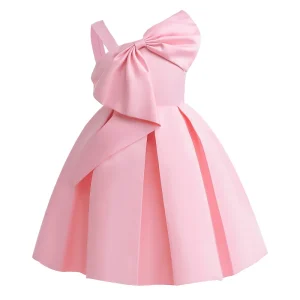 Girls Foreign Trade New Small Black Dress Children’s Pink Solid Color One shoulder Dress Foreign style Princess Dress