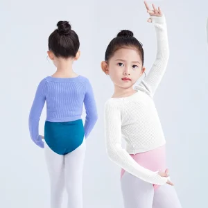 Girls Gray Dance Sweater Off Shoulder Knit Cardigan Shawl Top Autumn Winter Warm Practice Wear Custom
