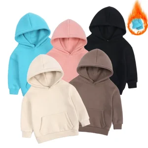 Girls Hoodies Sweatshirts Autumn Winter Boys’ Solid 100% Cotton Fleece Hooded Sweatshirt Thickened Top Big Kids Pullover