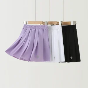 Girls Ice-Silk Sports Shorts Built-In Liner Skirt Summer Quick-Dry Mid-Waist Elastic Waistband Thin-Style Skort Older Girls