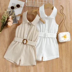 Girls Jumpsuit Summer Solid Color Children’s Lapel Halter Neck Sleeveless Clothes Casual Girls Jumpsuit