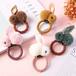 Girls Kids Accessories Cute Lovely Fur Bunny Hair Ties Plush Rabbit Hair Ring Elastic Hair Rubber Band