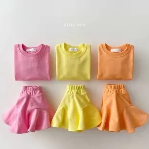 Girls Kids Children Spring Printed Korea Design Casual Set Two Piece Dress Cotton Sweatshirt Suits Sets