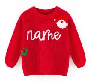 Girls Knit Sweater Custom Embroidery Personalized Name Long Sleeve Autumn Winter Christmas