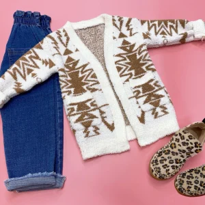 Girls Long Sleeve Cardigans Children Boutique Knit Coats Girls Fall Aztec Tribal Fuzzy Soft Cardigan Kids Baby Sweaters