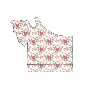 Girls Milk Silk Top One Shoulder Ruffle Short Sleeve Flower Print Summer Kids Blouse Custom OEM