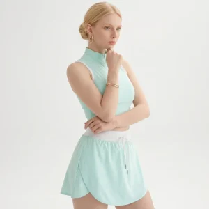 Girls Mint Blue Sleeveless Yoga Tennis Two Piece Set Summer Pleated High Waisted Shorts Waterproof Eco Friendly