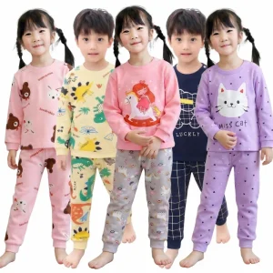 Girls New Long Johns Set Pure Cotton Boys and Girls Home Trendy Bottoming Children’s Clothing Sleepwear