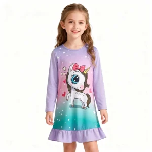 Girls Nightgowns Girls Pajamas Night Gown Dress for Toddler Kids Long Sleeves Nightdress Breathable Nightgown